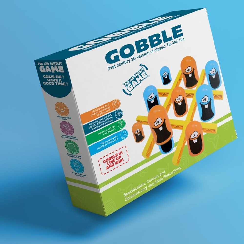 Gobble board game for kids and family, 3D wooden tic-tac-toe strategy toy, educational brain game, fun interactive board game gift for children, party game for boys and girls.