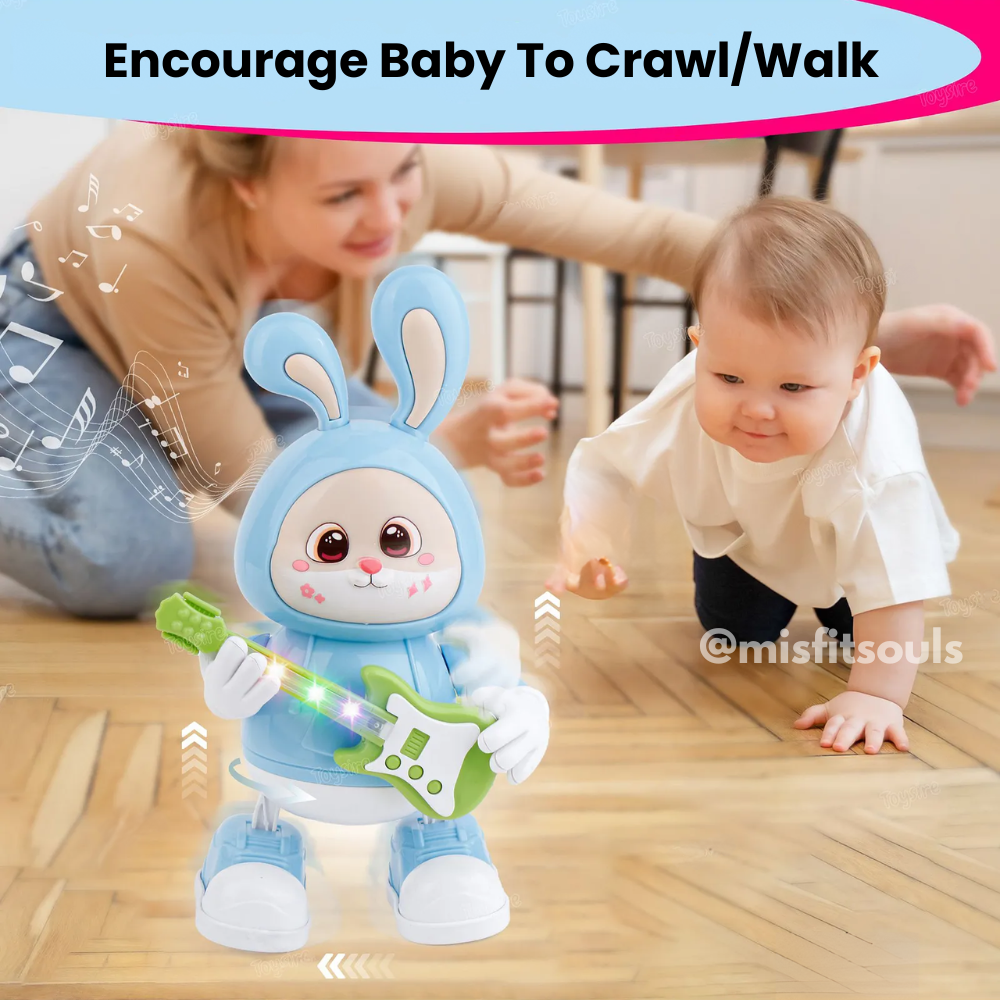 Musical bunny crawling toy for babies – LED light-up rabbit toy with guitar to encourage crawling and walking | interactive early learning toy for toddlers | @misfitsouls