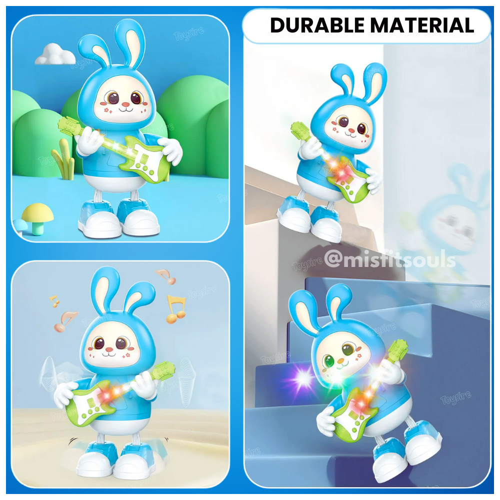 Blue bunny musical toy with light-up guitar, durable design, dancing motion, and sound – interactive toddler toy for boys and girls