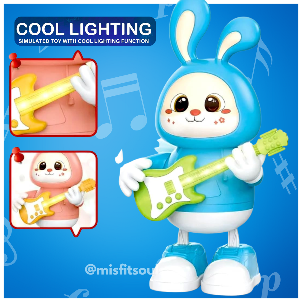 Light-up bunny toy with guitar – LED musical toy in blue and pink for kids | interactive rabbit toy with glowing guitar and sound effects | perfect gift for toddlers | @misfitsouls