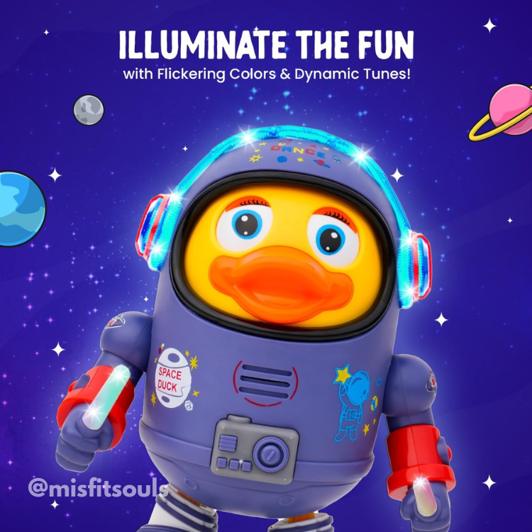 Dancing space duck robot toy with music and LED lights for toddlers