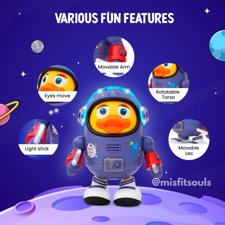 Kids playing with Dazzle Duck dancing toy at home, safe and fun for toddler