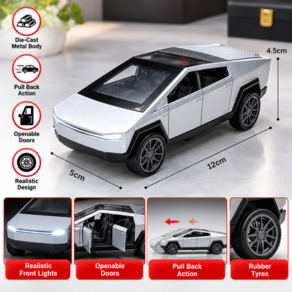 Misfit Die-Cast Tesla Cybertruck-Style Electric Pickup Truck | Openable Doors | Pull Back Action
