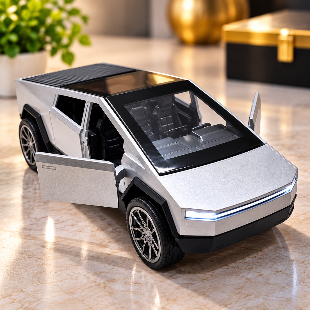 Misfit Die-Cast Tesla Cybertruck-Style Electric Pickup Truck | Openable Doors | Pull Back Action