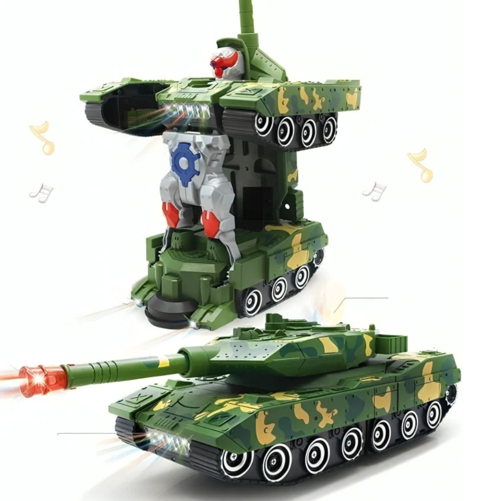Misfit 2-in-1 Transforming Army Tank Robot with Lights, Music & Bump Function