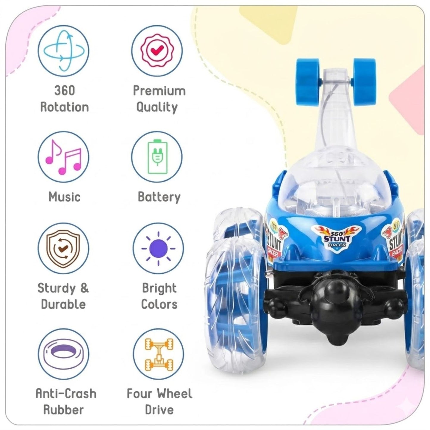 MagicWheels™ Rechargeable 360° Stunt Car Toy with Remote & USB Cable