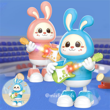 Blue and pink bunny musical toys with glowing guitars – light-up dancing rabbit toys for toddlers and kids