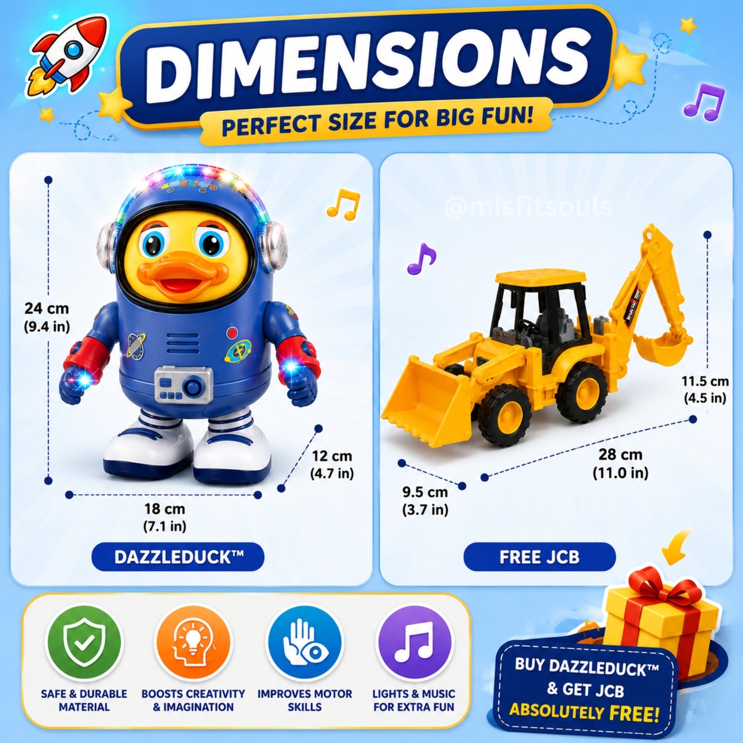 DazzleDuck™ Musical Dancing Duck Toy + FREE JCB Toy! 🚜✨