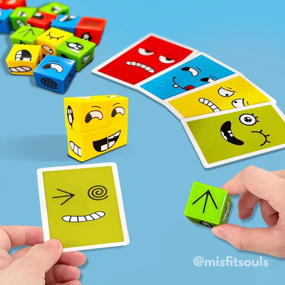 Emoji face puzzle game for kids - match colorful blocks to cards for visual learning fun