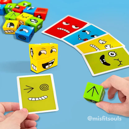 Emoji face puzzle game for kids - match colorful blocks to cards for visual learning fun