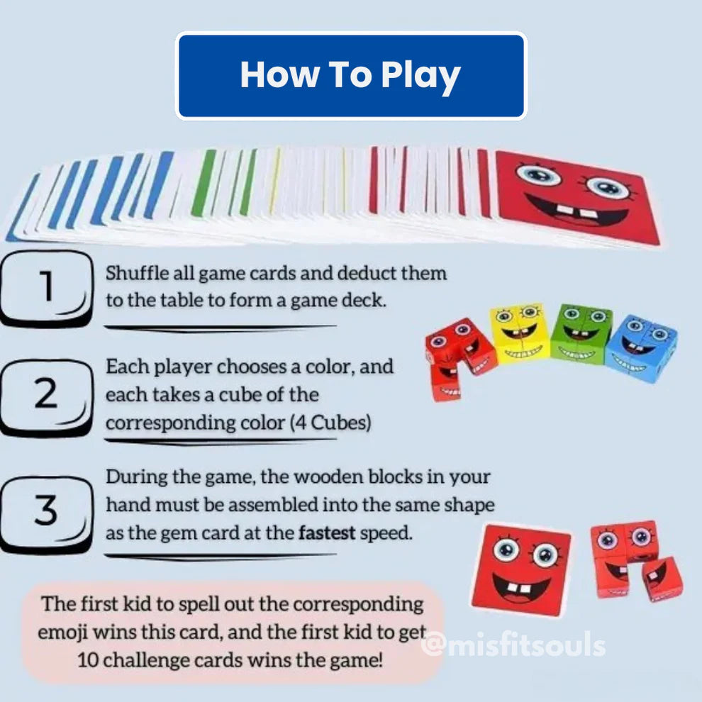 How to play guide for emoji expression puzzle game - fast-paced educational toy for kids