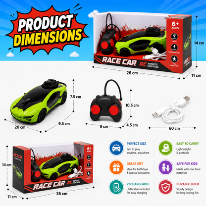 Misfit Turbo Racer RC Car with Remote Control, Rechargeable Battery & LED Lights