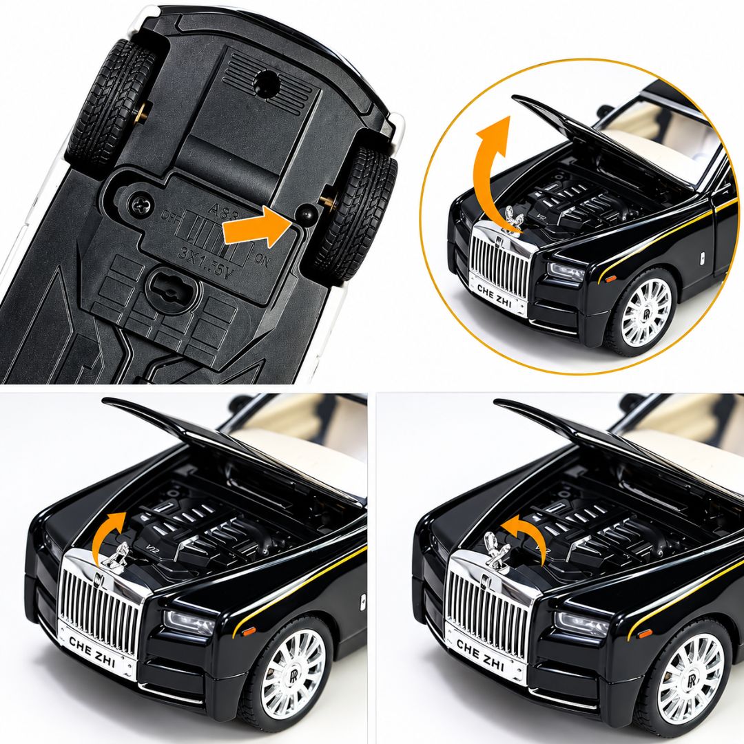 Misfit Die-Cast Black Rolls Royce Phantom Metal Car Toy for Kids | Pull Back Action