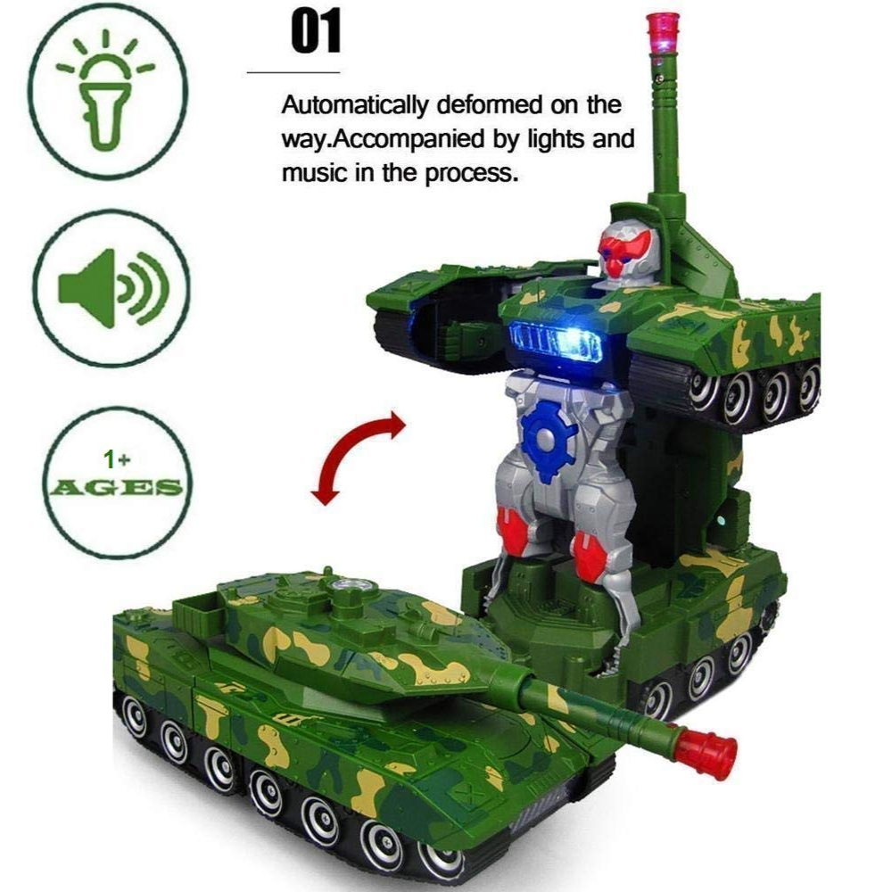 Misfit 2-in-1 Transforming Army Tank Robot with Lights, Music & Bump Function
