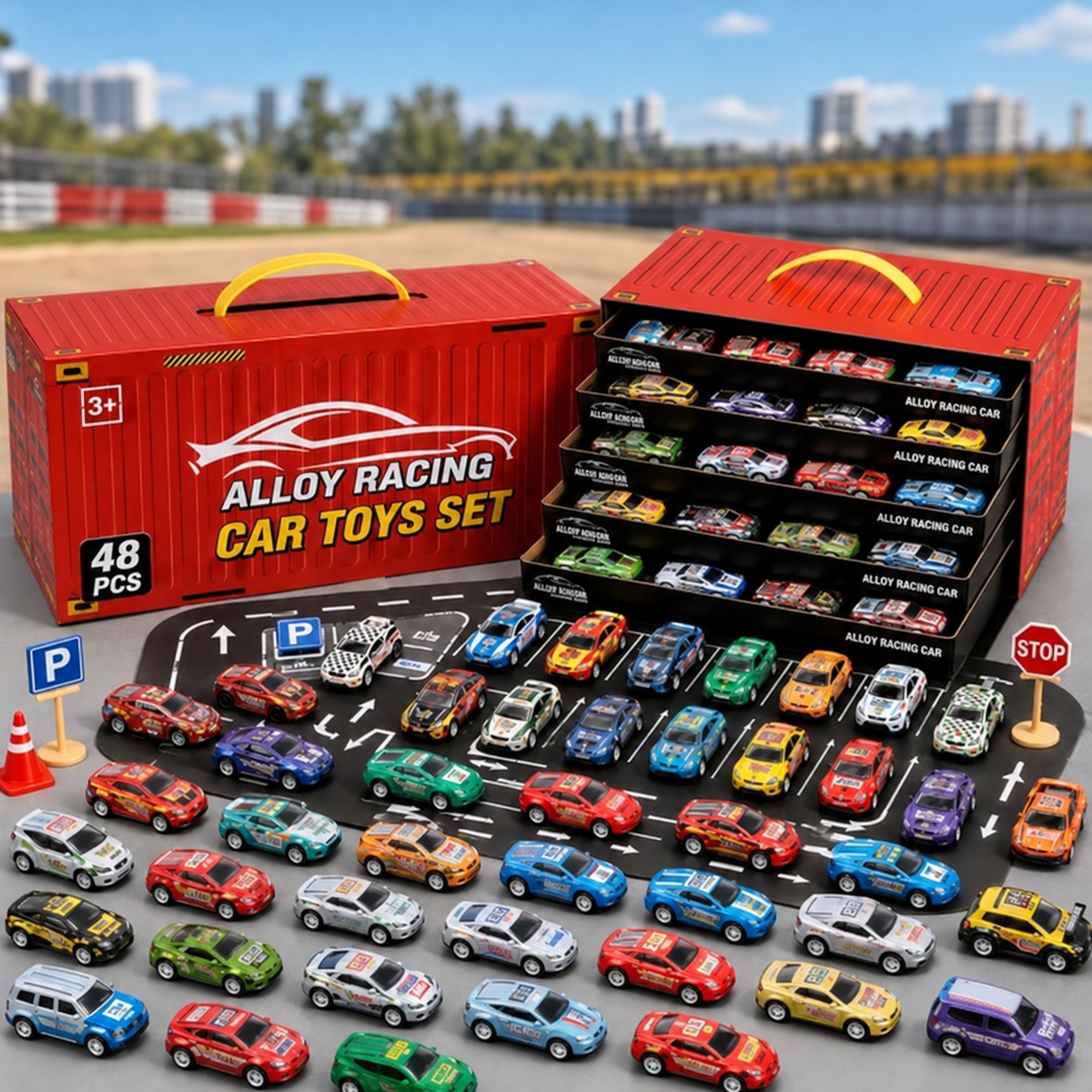 Misfit TurboTrack 48-Piece Die-Cast Car Collection with Storage Box