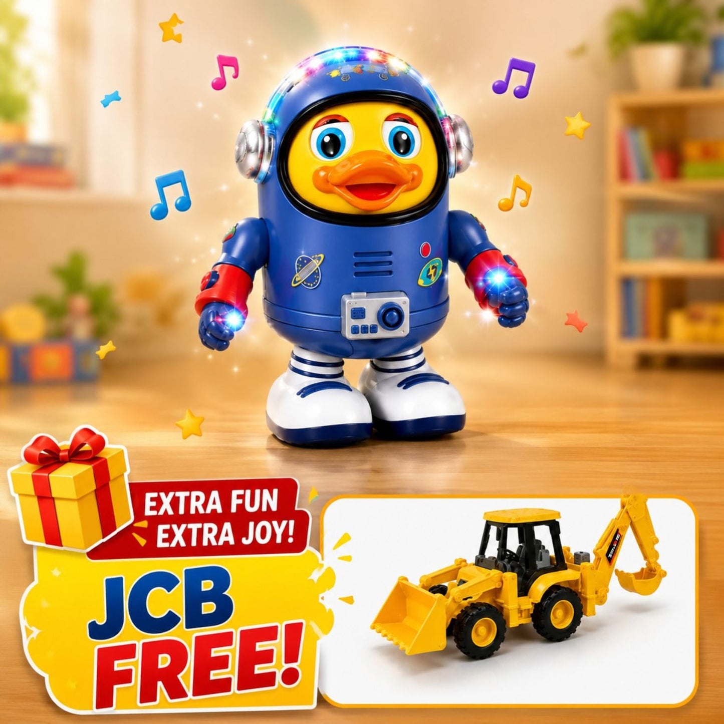 DazzleDuck™ Musical Dancing Duck Toy + FREE JCB Toy! 🚜✨
